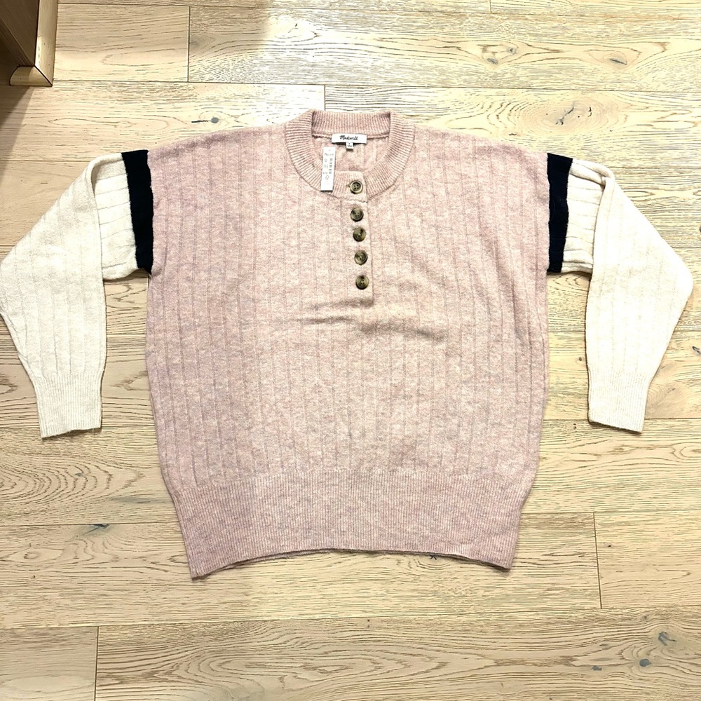 Madewell sweater, marino wool and alpaca, size small, pale pink marble color,nwt